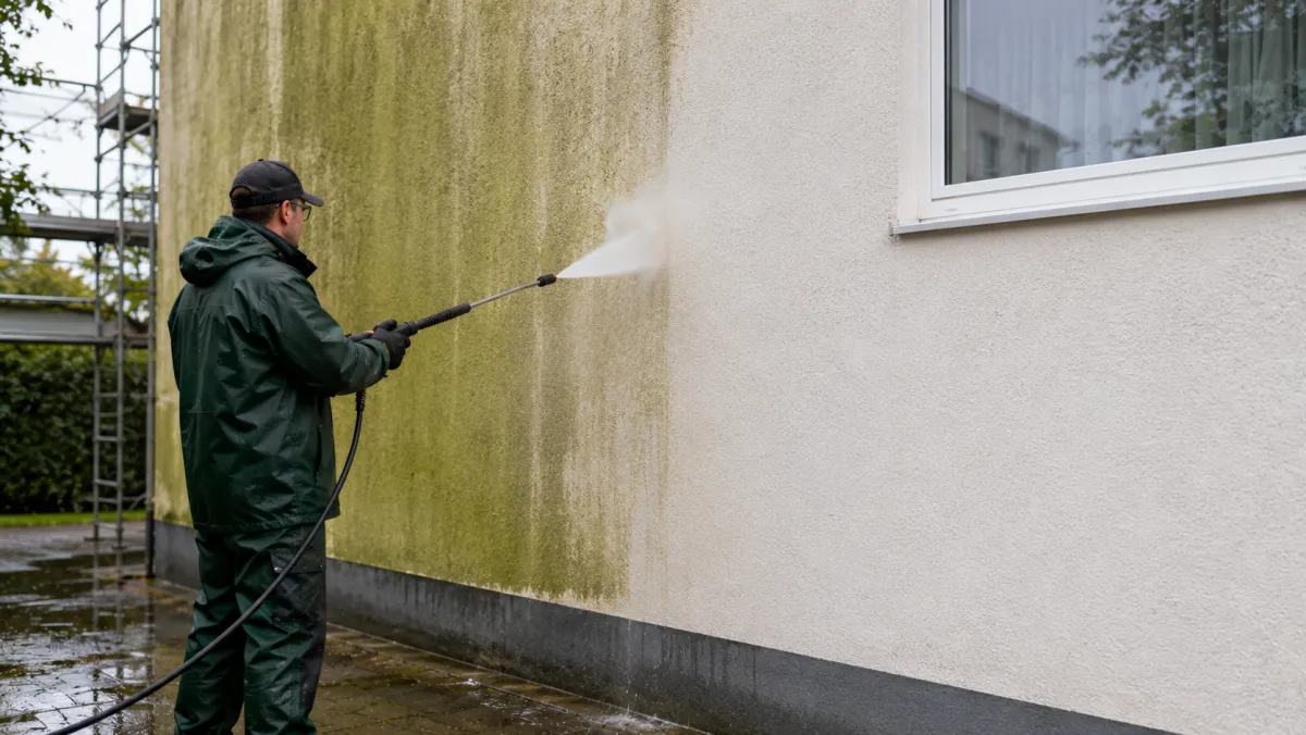 Fassade reinigen und Grünbelag entfernen
